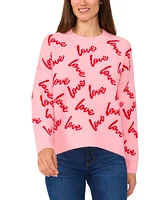 CeCe Women's Love Jacquard Crewneck Sweater