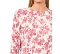 CeCe Women's Long-Sleeve Floral Crewneck Sweater