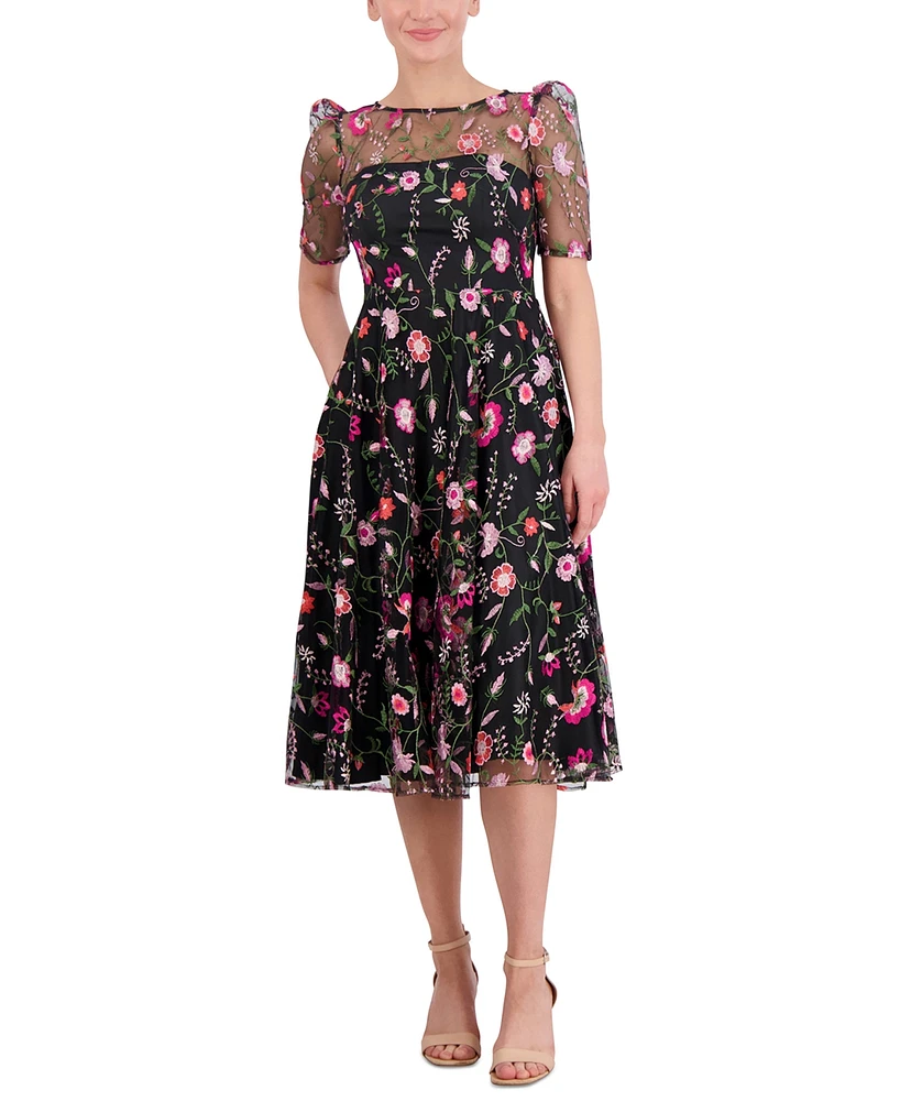 Eliza J Women's Boat-Neck Floral-Embroidered Lace Dress