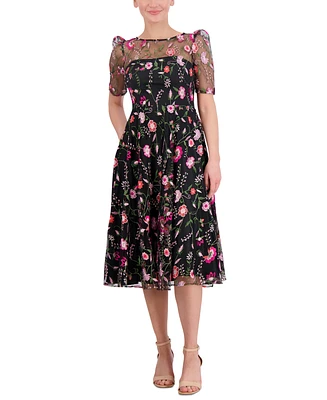 Eliza J Women's Boat-Neck Floral-Embroidered Lace Dress