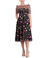 Eliza J Women's Boat-Neck Floral-Embroidered Lace Dress