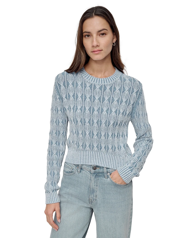 Dkny Jeans Women's Long-Sleeve Cotton Cable-Knit Crewneck Sweater