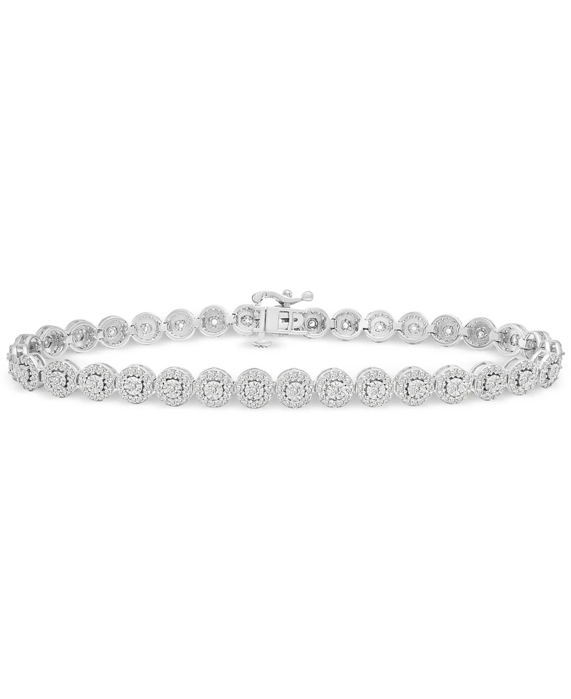 Diamond Halo Bracelet (2 ct. t.w.) in Sterling Silver, Exclusively at Macy's