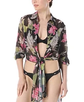 Carmen Marc Valvo Women's Printed Convertible Shirt Swim Cover-Up