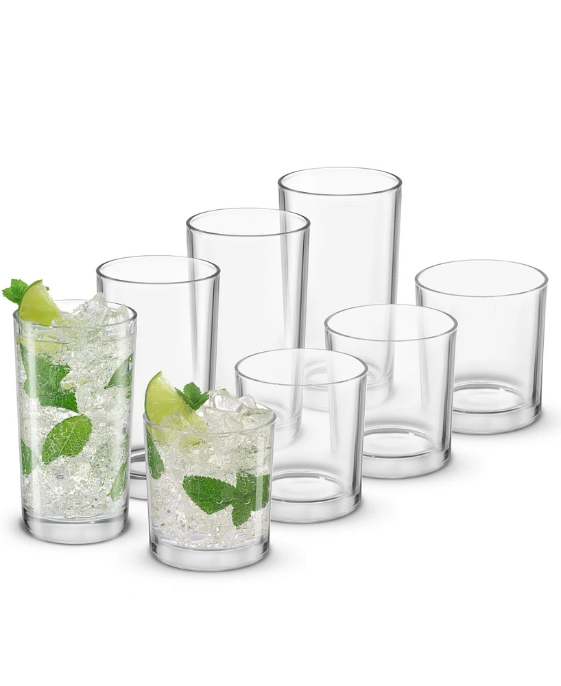 JoyJolt Alain Drinking Glasses Highball Double Old Fashion Glass Drinkware, Set of 8