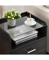 gaomon Nightstand with Led Lights and 2 Storage Drawers