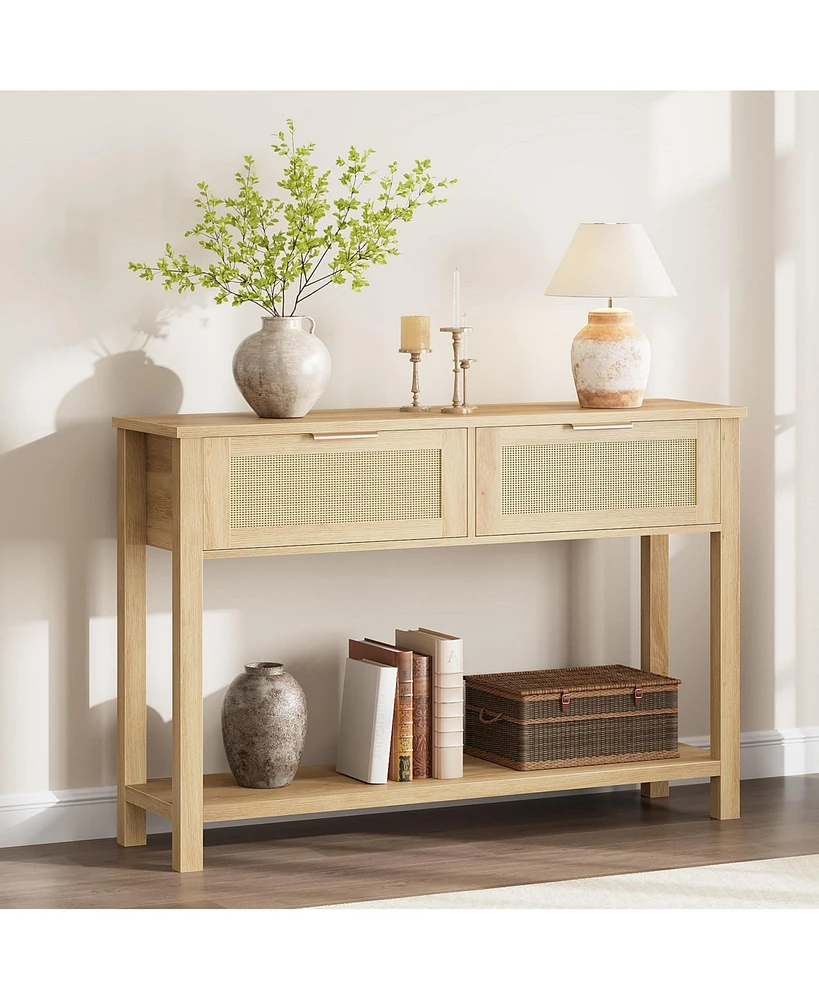 gaomon Entryway Table with 2 Drawers, Console Table for Entryway, Wood Sofa Table with Storage