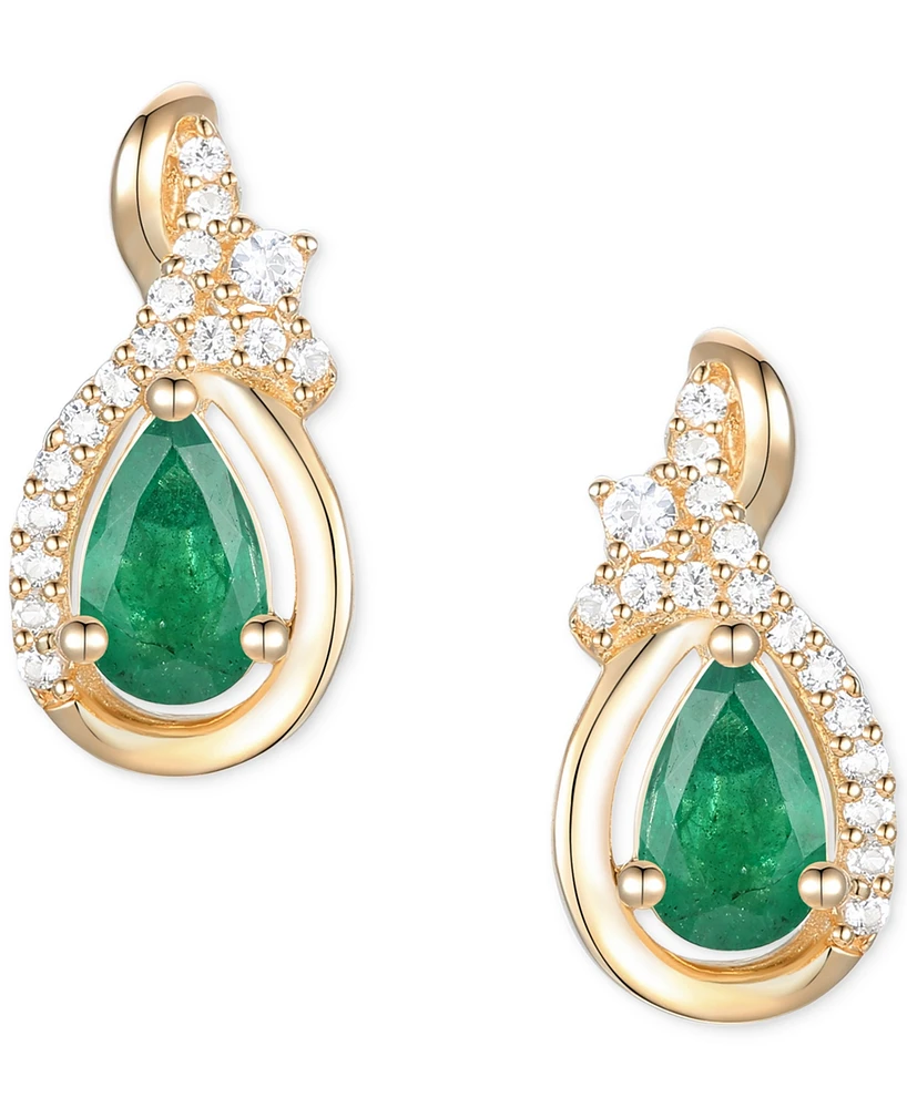 Lab Grown Emerald (1/2 ct. t.w.) & Diamond (1/10 Pear Drop Earrings 14k Gold (Also Ruby Sapphire)