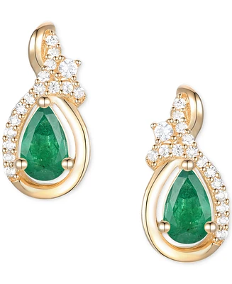 Emerald (1/2 ct. t.w.) & Diamond (1/10 Pear Drop Earrings 14k Gold (Also Ruby Sapphire)