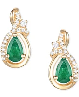 Lab Grown Emerald (1/2 ct. t.w.) & Diamond (1/10 Pear Drop Earrings 14k Gold (Also Ruby Sapphire)