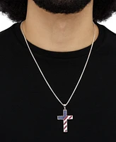 Grown With Love Men's Lab Grown Multi-Gemstone (2-1/2 ct. t./w.) Flag Cross 22" Pendant Necklace in Sterling Silver