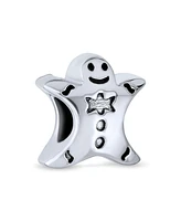 Bling Jewelry Christmas Charm Bead Gingerbread Man Bow Tie Sterling Silver for Bracelet