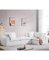 Tribesigns Modern Modular Sectional Sofa, 118" L-Shaped Sofa Couch with 3 Pillows and Ottoman, Modern Extra Deep Seat Couches for Living Room (White,
