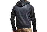 Leif Nelson Men's Denim Jacket with Knit Sleeves and Hood