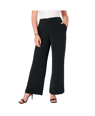 June + Vie Women's Plus Size Curvie Fit Wide-Leg Corner Office Pants