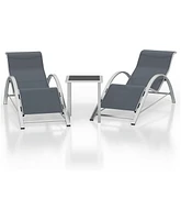 gaomon Outdoor Patio Chaise Lounge Set of 2, 3 Pieces Pool Lounge Chairs with Arm & Side Table, Beach Sunbathing Lawn Aluminum Chairs for Outside, Bac