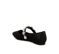 Rag & Co Flavia Diamante Brooch Glitter Ballerinas