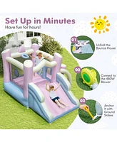 Costway Macron Pastel Bounce House with Slide Basketball Hoop Boxing 480W Blower Included