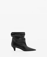 Mango Women's Leather Kitten-Heel Ankle Boots