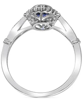 Sapphire (1/2 ct. t.w.) & Diamond (1/8 ct. t.w.) Halo Ring in 14k White Gold