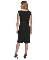 Halston Women's Round-Neck Belted Sleeveless Sheath Dress