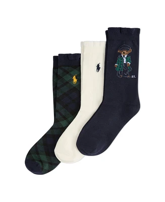 Polo Ralph Lauren Big Girls Holiday Bear Socks, 3-Pack