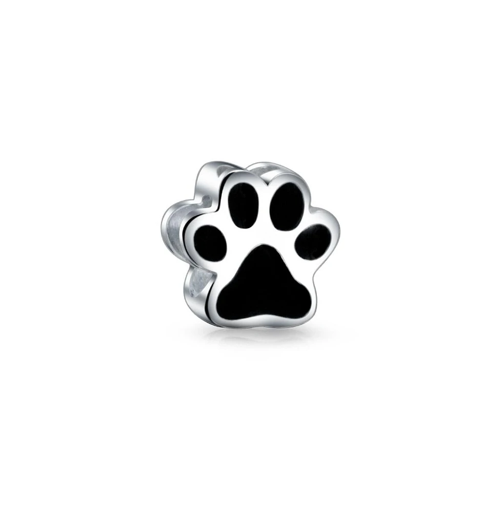 Bling Jewelry Black Paw Print Charm Bead for Pet Lovers For Bracelet