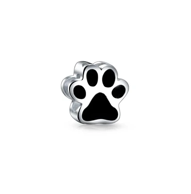 Bling Jewelry Black Paw Print Charm Bead for Pet Lovers For Bracelet