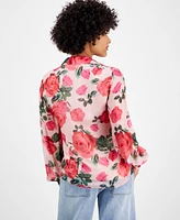 Guess Women's Soave Ruffled Floral Chiffon Blouse