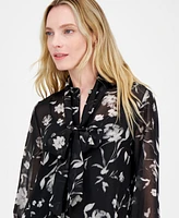 Anne Klein Women's Floral-Print Tie-Neck Blouse