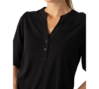 Sanctuary Women's Mixed-Media Button-Front Tee