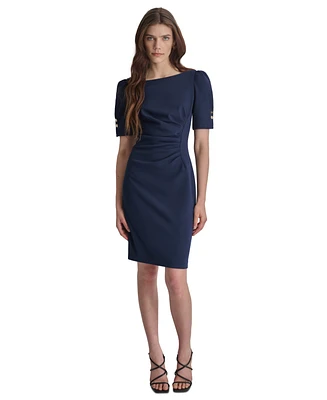 Dkny Women's Ruched Puff-Sleeve Jewel-Neck Dress