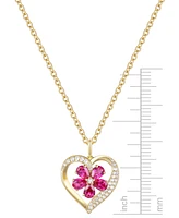 Lab Grown Ruby (1 ct. t.w.) & Lab Grown White Sapphire (1/20 ct. t.w.) Heart Flower Cluster 18" Pendant Necklace in 14k Gold over Sterling Silver