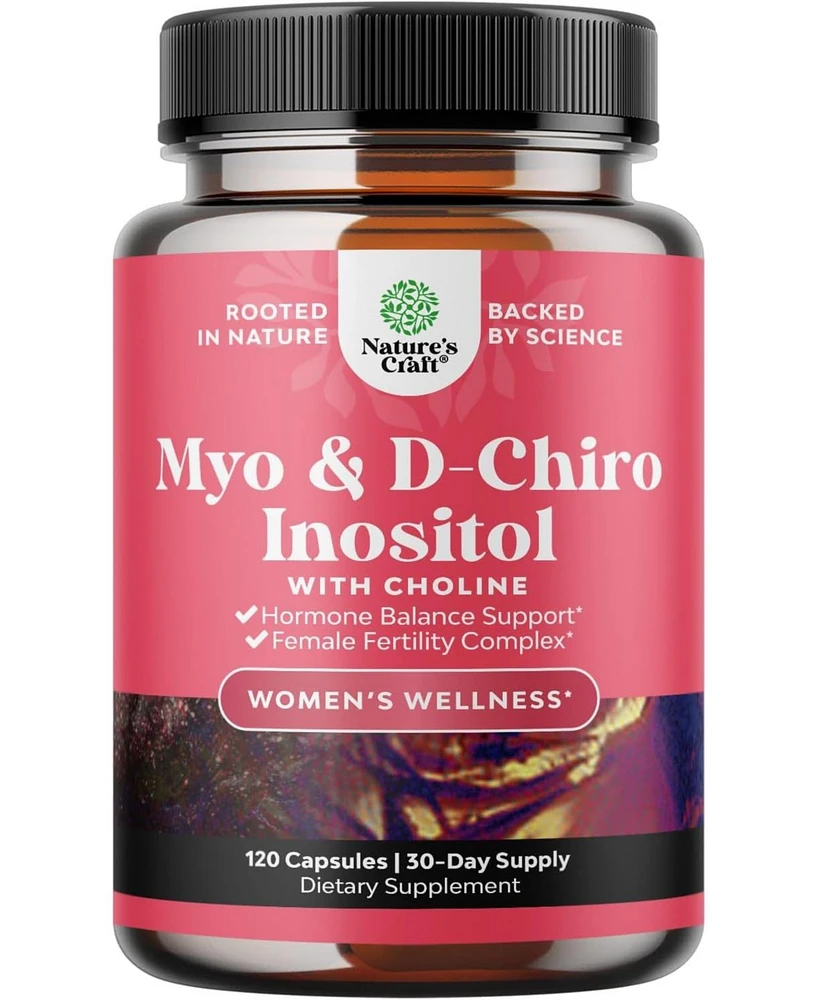 Nature's Craft Myo & D-Chiro Inositol Capsules, Choline Inositol Supplement for Cycle & Fertility Support, Womens Hormone Balance Supplement, Nature's