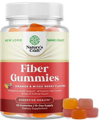 Nature's Craft Prebiotic Fiber Gummies for Adults, Prebiotic Soluble Chicory Root, Immunity & Digestive Support, Orange & Mixed Berry Flavor, Nature's