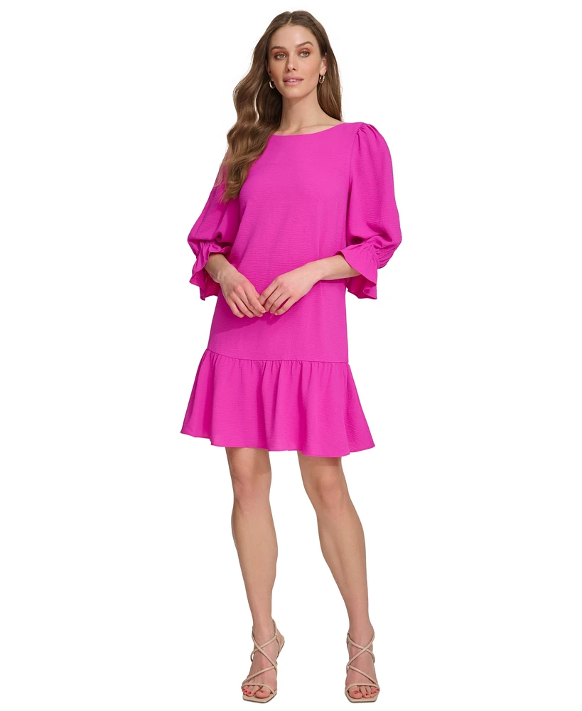 Dkny Women's Balloon-Sleeve Flounce-Hem Shift Dress