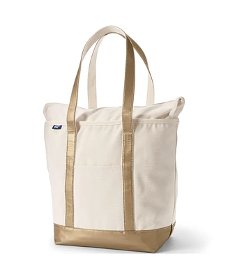 Lands' End -Large Metallic 5 Pocket Zip Top Long Handle Canvas Tote Bag