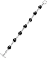 Onyx (10mm) Beaded Bracelet in Sterling Silver