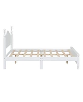 Slickblue Full Size Wood Platform Bed Frame Retro Style Platform Bed with Wooden Slat Support