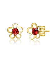 GiGiGirl Sterling Silver 14K Gold Plated with Red cubic zirconia Daisy Flower Stud Earrings