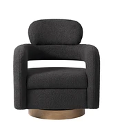 WestinTrends Mid-Century Modern Faux Sherpa Swivel Barrel Accent Chair With Storage Ottoman