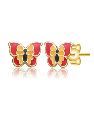 GiGiGirl Sterling Silver 14K Gold Plated Red, Black & Yellow Enamel Butterfly Stud Earrings