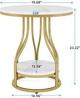 Tribesigns Round Side Table White Gold End Table 2-Tier End Table Modern Bedside Table Small Side Table with Storage for Couch Side, Sofa Side Table w