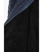 Boy's Hooded Faux Shearling Lining Full Zip Sweater With Moto Design Arm Piece