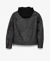 Boy's Lined Moto Pu Leather Jacket With Removable Hood