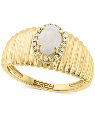 Effy Opal (1/2 ct. t.w.) & Diamond (1/20 ct. t.w.) Halo Ridge Ring in 14k Gold