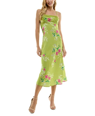 City Studios Juniors' Floral-Print Ruched Midi Dress