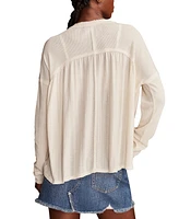 Lucky Brand Women's Mixed-Media V-Neck Long-Sleeve Top