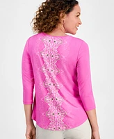 Jm Collection Petite Lush Runner 3/4-Sleeve Top, Exclusively at Macy's