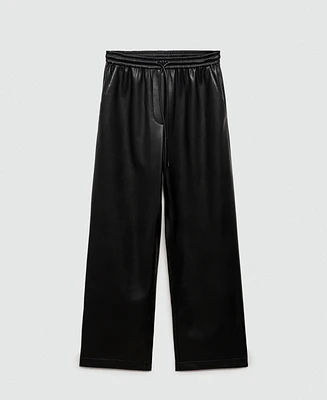 Mango Women's Leather-Effect Elastic Waist Trousers